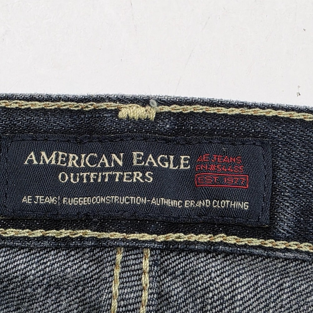 American Eagle Jeans Mens 34x34 Dark Wash Straight Leg Distressed Denim Casual - Picture 4 of 10